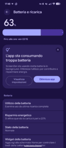 Grafico Android consumo batteria
